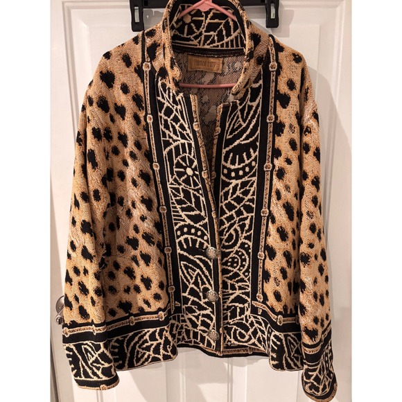 Painted Pony Vintage Geometric Knit Tapestry Jacket Women One Size